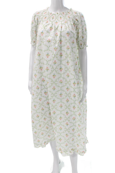 Hill House Womens Chemise Gown Long Boat Neck Floral White Short Sleeve Size S