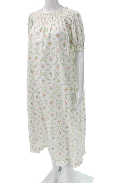 Hill House Womens Chemise Gown Long Boat Neck Floral White Short Sleeve Size S
