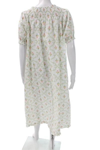 Hill House Womens Chemise Gown Long Boat Neck Floral White Short Sleeve Size S
