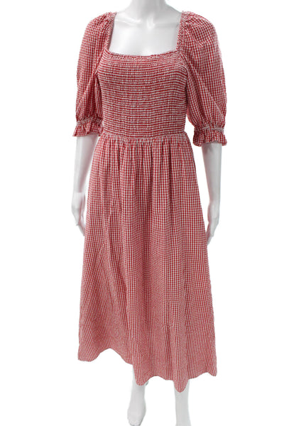 Rahi Women Fit & Flare Gingham Red Dress Square Neck Tie Long Size S