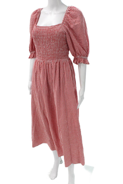 Rahi Women Fit & Flare Gingham Red Dress Square Neck Tie Long Size S