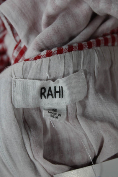 Rahi Women Fit & Flare Gingham Red Dress Square Neck Tie Long Size S