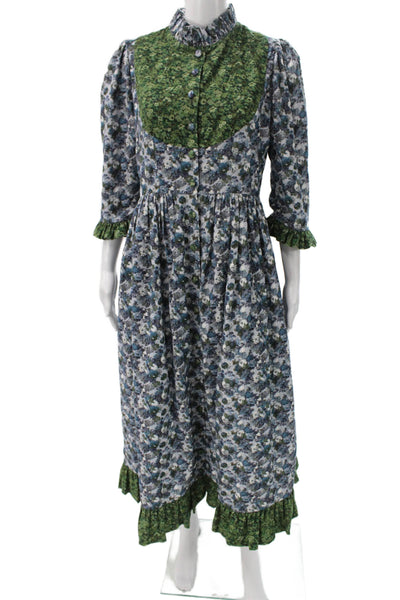 Pioneers Women Maxi Floral Cotton Corduroy Long Sleeve Round Neck Dress Size 12