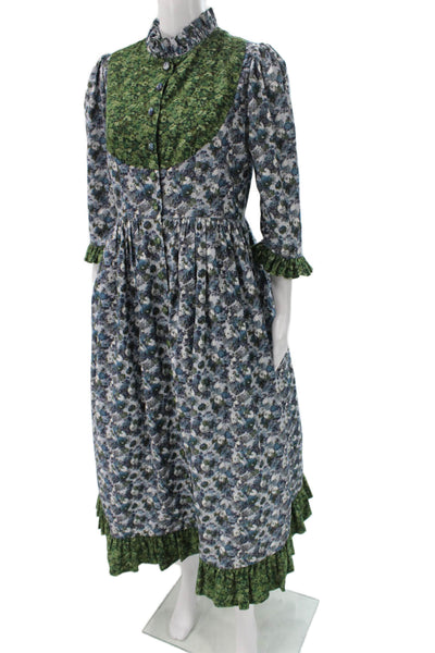 Pioneers Women Maxi Floral Cotton Corduroy Long Sleeve Round Neck Dress Size 12