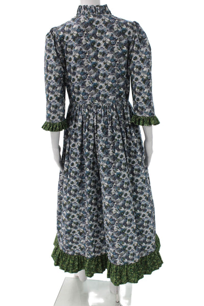 Pioneers Women Maxi Floral Cotton Corduroy Long Sleeve Round Neck Dress Size 12