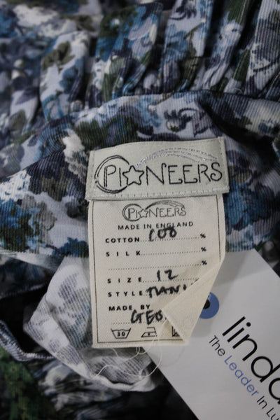 Pioneers Women Maxi Floral Cotton Corduroy Long Sleeve Round Neck Dress Size 12