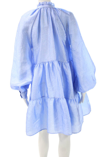 Stine goya Womens Blue Trapeze Swing V-Neck Long Sleeve Short Dress Size S