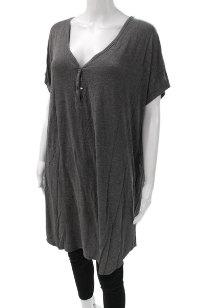 Hatch Women T-Shirt Dress Gray V-Neck Short Sleeve Maternity Size One Size