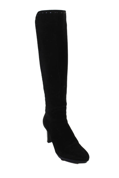 Aquatalia Women's Suede Cone Heel Knee High Boots Black Size 6.5