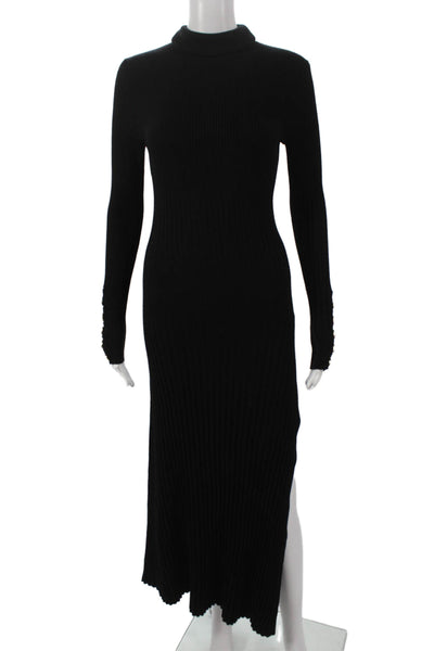 A.L.C. Women Black Merino Wool Blend Sweater Dress Mock Neck Long Sleeve Size S