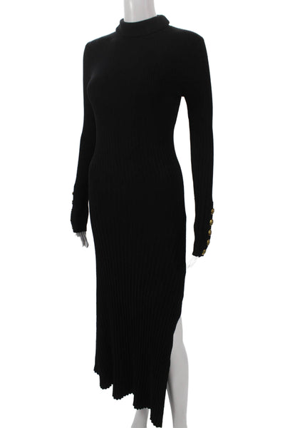 A.L.C. Women Black Merino Wool Blend Sweater Dress Mock Neck Long Sleeve Size S