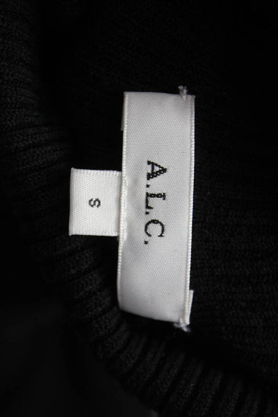 A.L.C. Women Black Merino Wool Blend Sweater Dress Mock Neck Long Sleeve Size S