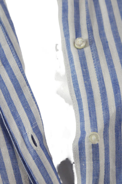 AYR Womens Blue Striped Linen Short Sleeve Shirt Dress Full-Length Size S