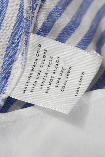 AYR Womens Blue Striped Linen Short Sleeve Shirt Dress Full-Length Size S