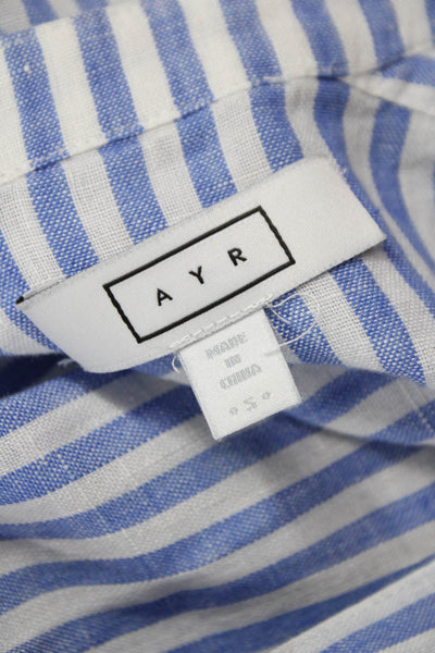 AYR Womens Blue Striped Linen Short Sleeve Shirt Dress Full-Length Size S