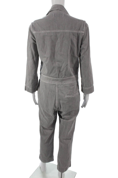 Amo Women Collared Long Sleeve Utility Jumpsuit Gray Button Size S