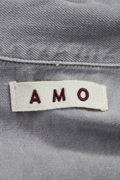 Amo Women Collared Long Sleeve Utility Jumpsuit Gray Button Size S