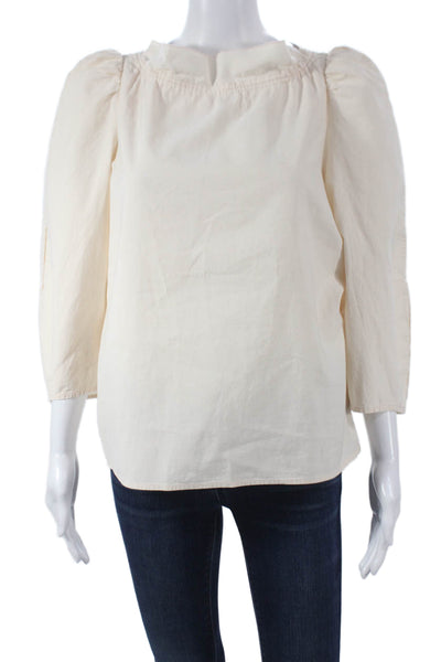 Atlantique Ascoli Womens Ivory Cotton Round Neck 3/4 Sleeve Blouse Size 1