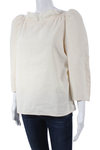Atlantique Ascoli Womens Ivory Cotton Round Neck 3/4 Sleeve Blouse Size 1