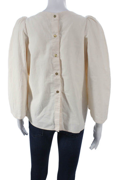 Atlantique Ascoli Womens Ivory Cotton Round Neck 3/4 Sleeve Blouse Size 1
