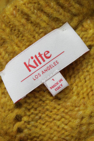 Kilte Women Pullover Yellow Geometric Crew Neck Long Sleeve Size 1