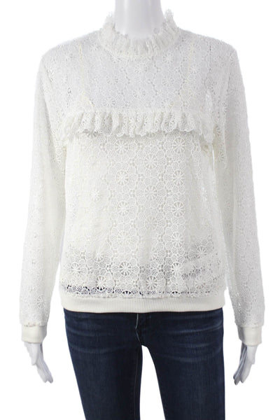 Anine Bing Women Lace Floral High Neck Button Long Sleeve Blouse Petite Size S