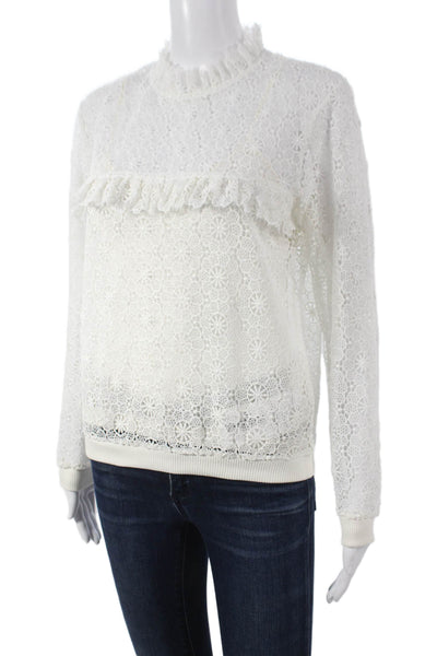 Anine Bing Women Lace Floral High Neck Button Long Sleeve Blouse Petite Size S
