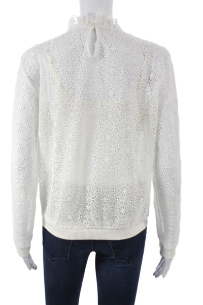Anine Bing Women Lace Floral High Neck Button Long Sleeve Blouse Petite Size S