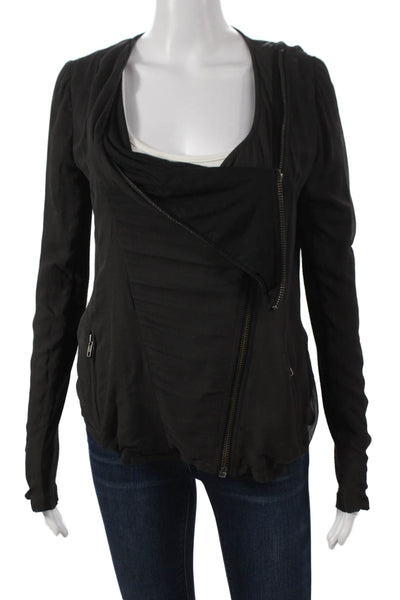 A.L.C. Women Biker Silk Jacket Black Asymmetrical Zip Size S