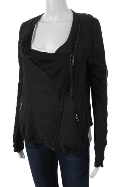 A.L.C. Women Biker Silk Jacket Black Asymmetrical Zip Size S