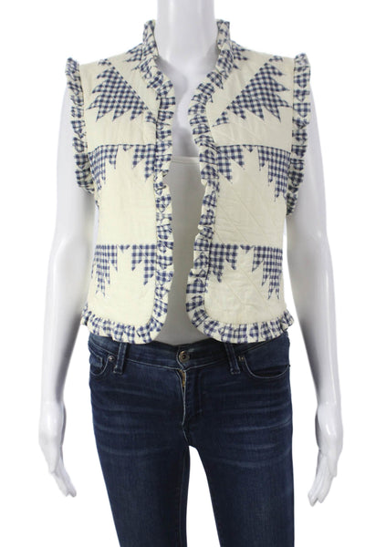Sea New York Womens Quilted Checked Cotton Vest Ivory Sleeveless Size S