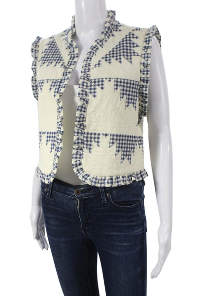 Sea New York Womens Quilted Checked Cotton Vest Ivory Sleeveless Size S