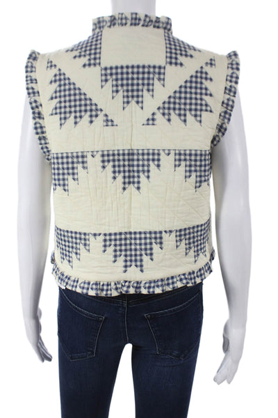 Sea New York Womens Quilted Checked Cotton Vest Ivory Sleeveless Size S