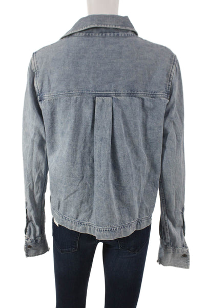 Closed Women Cropped Cotton Button-Up Collared Long Sleeve Blue Size S