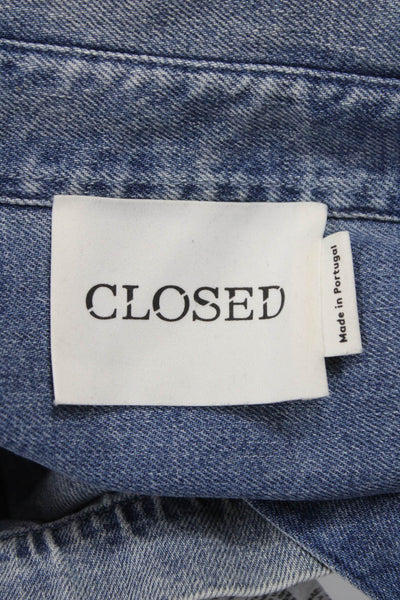 Closed Women Cropped Cotton Button-Up Collared Long Sleeve Blue Size S