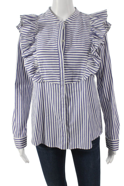 Anine Bing Women Blue Striped Collared Long Sleeve Basic Blouse Nautical Size S