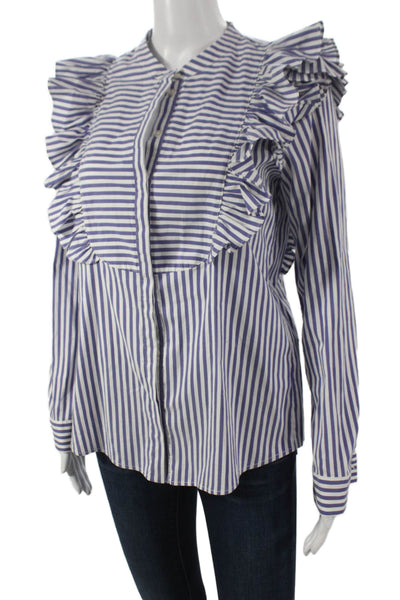 Anine Bing Women Blue Striped Collared Long Sleeve Basic Blouse Nautical Size S