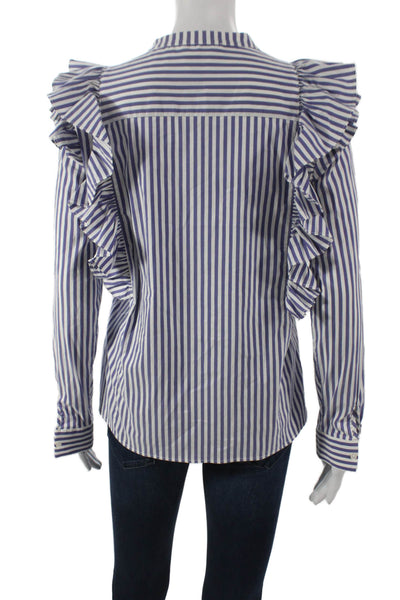 Anine Bing Women Blue Striped Collared Long Sleeve Basic Blouse Nautical Size S