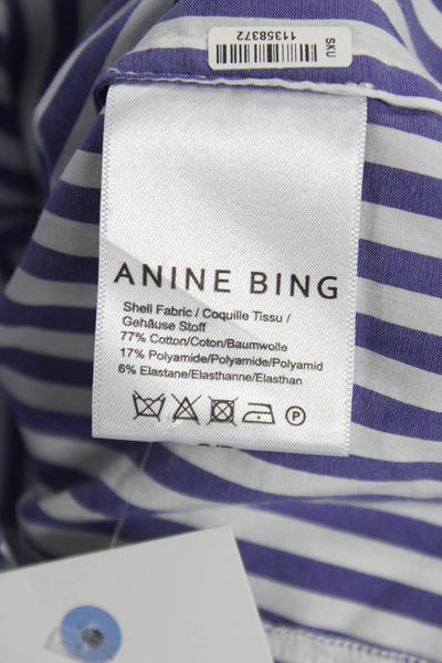 Anine Bing Women Blue Striped Collared Long Sleeve Basic Blouse Nautical Size S