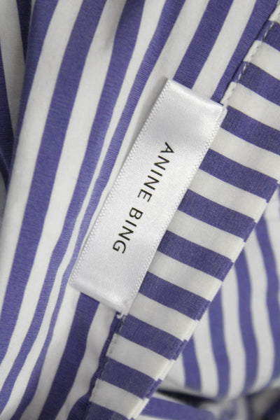 Anine Bing Women Blue Striped Collared Long Sleeve Basic Blouse Nautical Size S