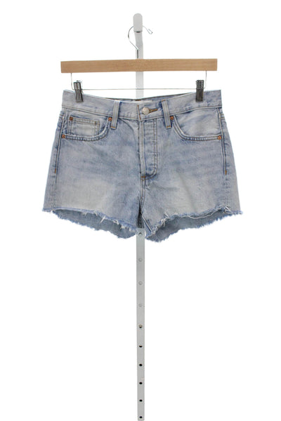 Denim Forum Womens Cut-Off Shorts Blue Organic Cotton Button Size 25