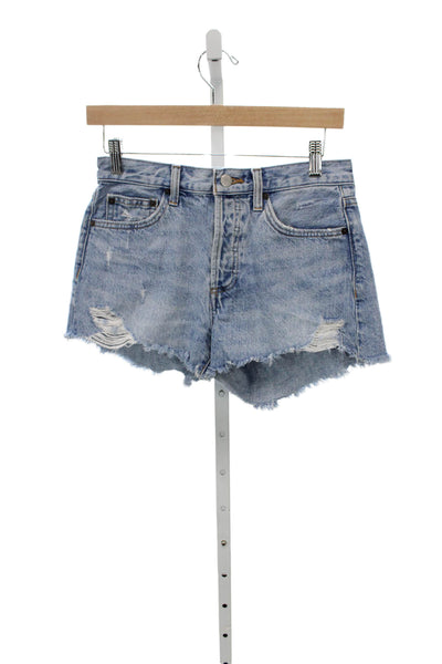 Denim Forum Women Cut-Off Blue Organic Cotton Distressed Button Shorts Size 25