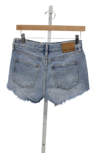 Denim Forum Women Cut-Off Blue Organic Cotton Distressed Button Shorts Size 25