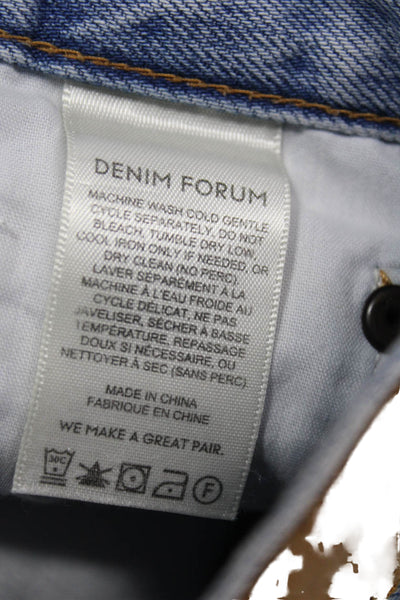 Denim Forum Women Cut-Off Blue Organic Cotton Distressed Button Shorts Size 25