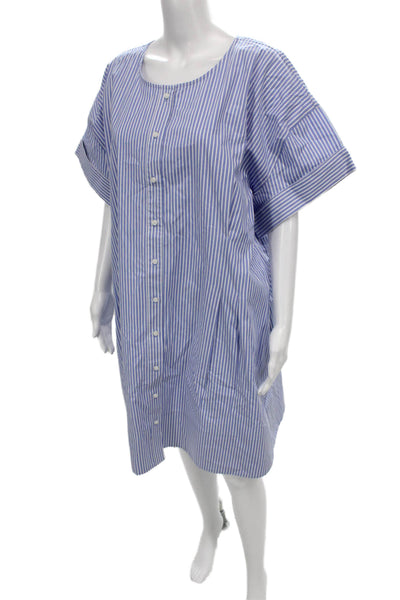 J Crew Women Plus Shirt Dress Striped Nautical Blue Short Sleeve Size 22