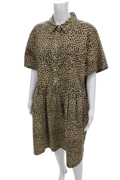 J Crew Women Plus Shirt Dress Beige Animal Print Short Sleeve Cotton Size 22
