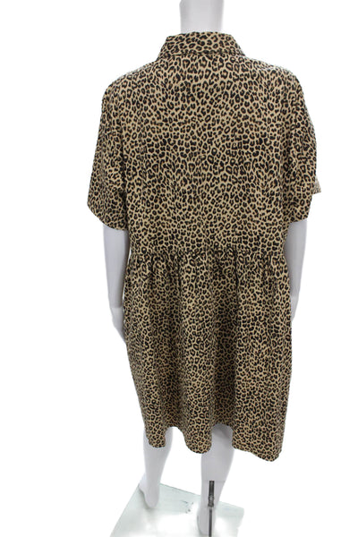 J Crew Women Plus Shirt Dress Beige Animal Print Short Sleeve Cotton Size 22