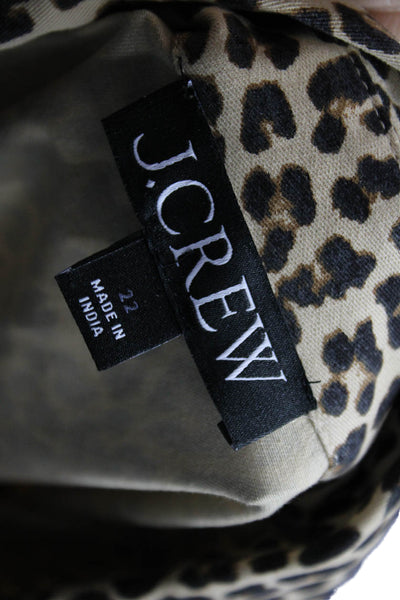 J Crew Women Plus Shirt Dress Beige Animal Print Short Sleeve Cotton Size 22