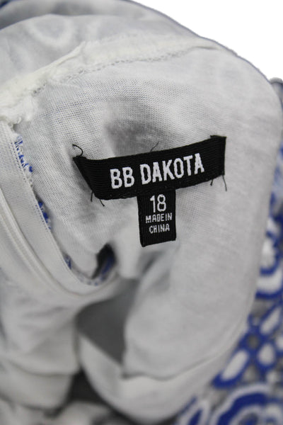 BB Dakota Womens Plus Shift Dress Blue Cotton Sleeveless Geometric Knee Size 18