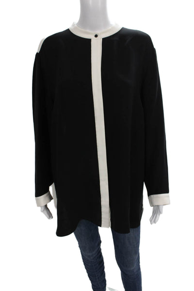Lafayette 148 New York Women Black Tunic Blouse Silk Long Sleeve Size 2XL